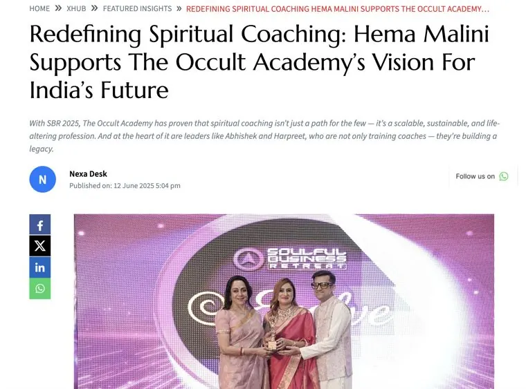 Outlook article: Redefining Spiritual Coaching, Hema Malini supports The Occult Academy's vision for India's future