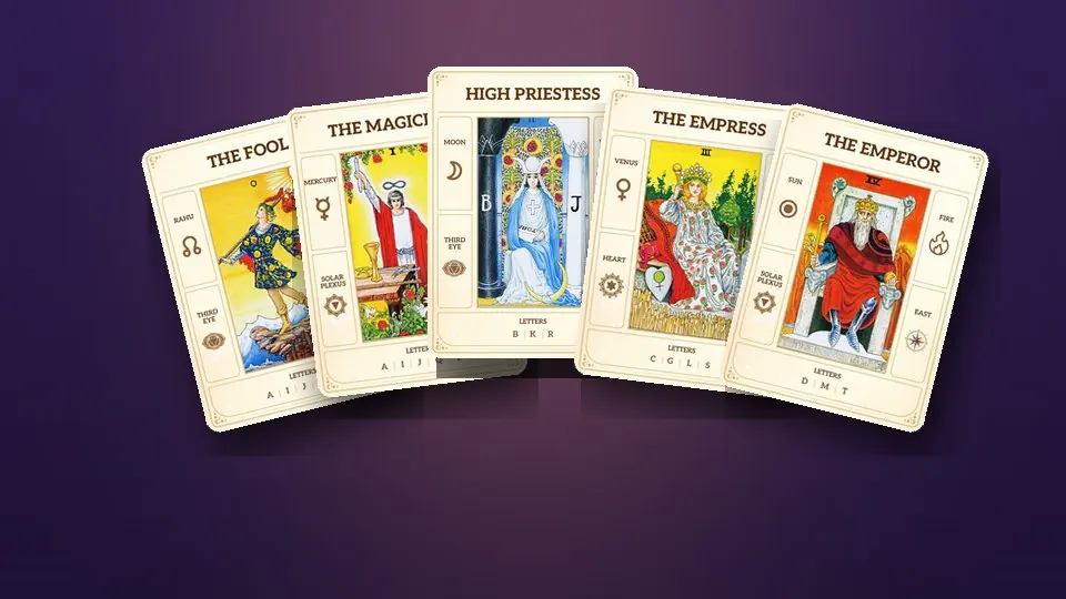 The Fool, The Magician, The High Priestess, The Empress and The Emperor from the Cosmic Tarot