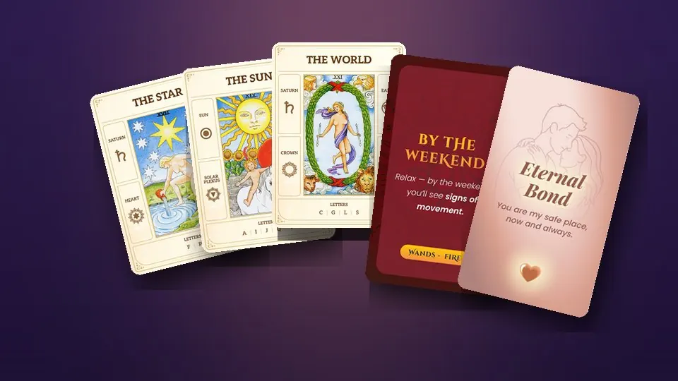 The Star, The Sun and The World with a Time Oracle card and a Whispers of the Heart card