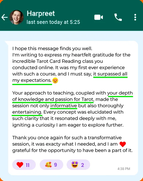Message from A first-time student to Harpreet