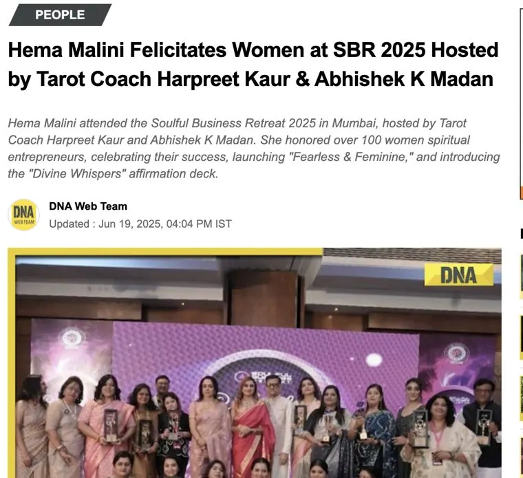 DNA article: Hema Malini felicitates women at SBR 2025 hosted by tarot coach Harpreet Kaur and Abhishek K Madan